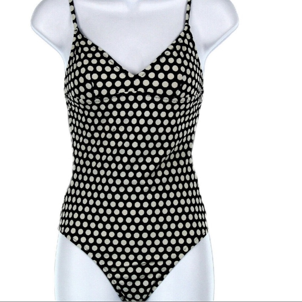 J. Crew Tank Swimsuit Navy White Polka Dot